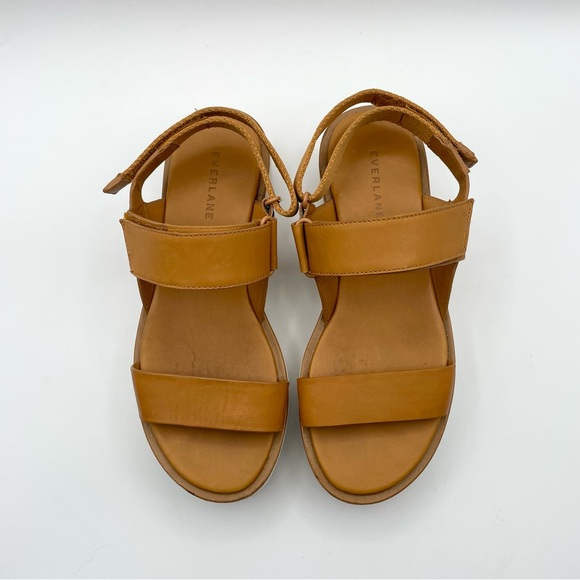 Everlane The Leather Platform Sandal Golden Brown Tan Ankle Strap White Velcro 6 - Picture 8 of 16